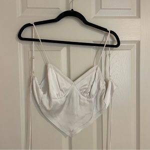 White Silk Cropped Tie Top